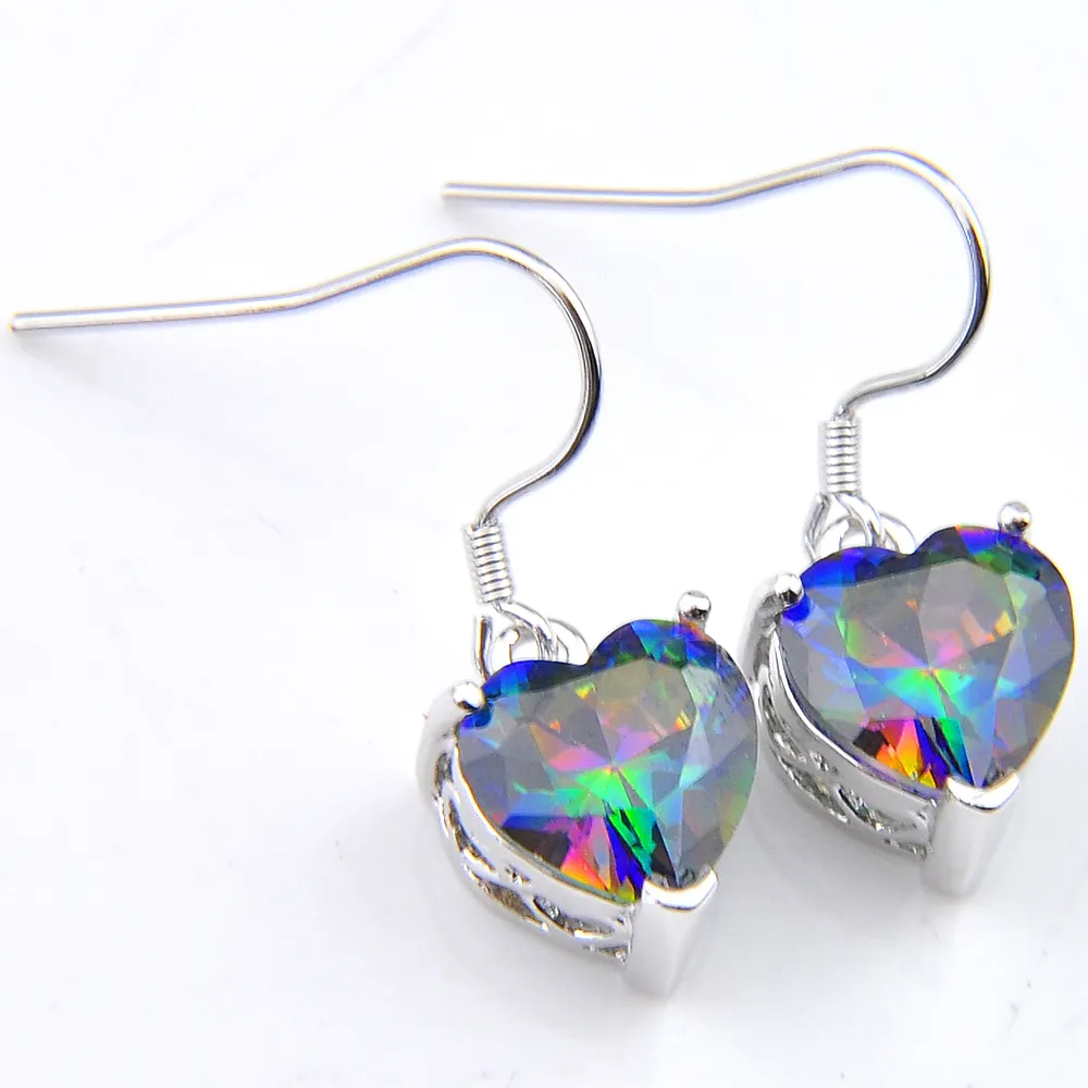 Luckyshine Holiday Gift 925 Silver Earring Rainbow Mystic Topaz Heart Earrings American Australia Zircon Wedding Earring Fr217m