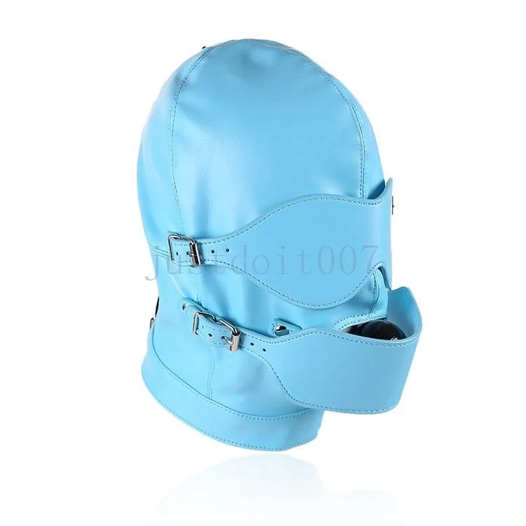 Bondage Mouth Gag PU Leather Full Gimp Open Eyes Hood Mask Restraints Blindfold Harness Sex Games Toy #E94