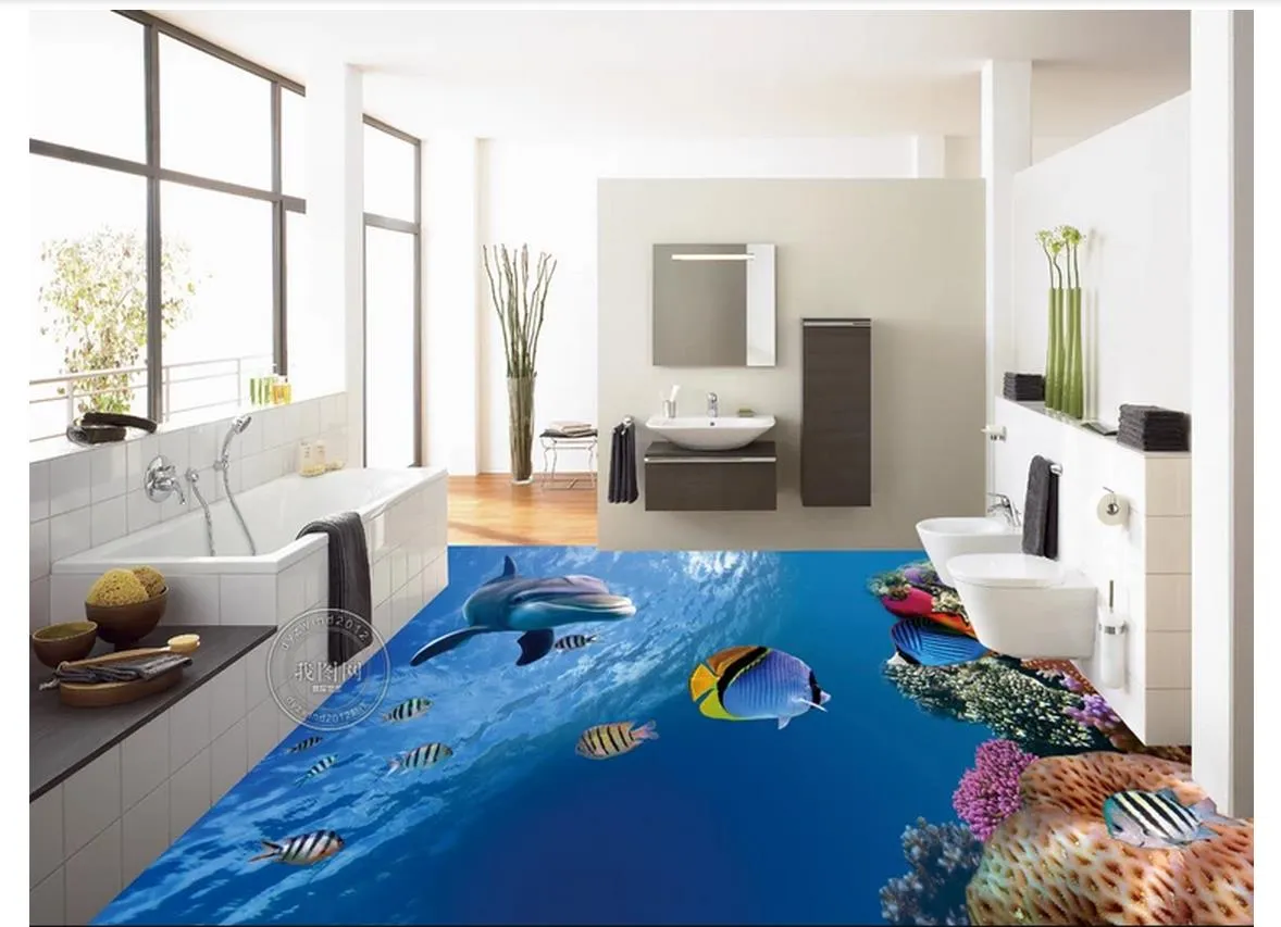 Photo wallpaper modern underwater world coral dolphin colorful fishs floor tiles painting mural sticker living room pvc waterproof wear wall paper