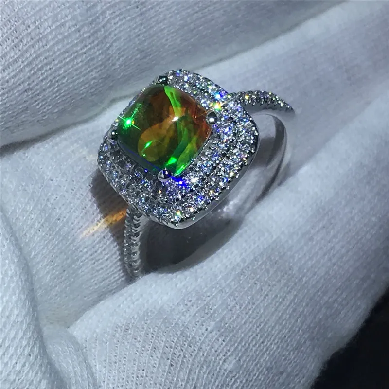 Atacado Nupcial 925 Sterling Silver anel Colorido Ammolite Opal pedra anéis de Noivado de casamento para mulheres Jóias Exclusivas