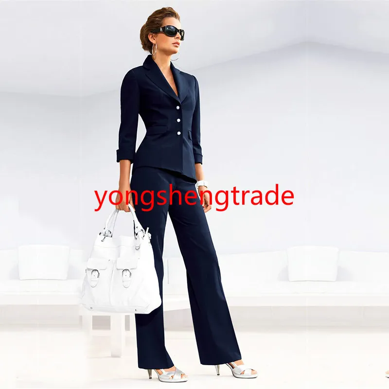 Blazers Women Pant Costumes Suisse de costume Robe Notch Bineau Navy Navy Women's Business Office Tuxedos Custom Made 112