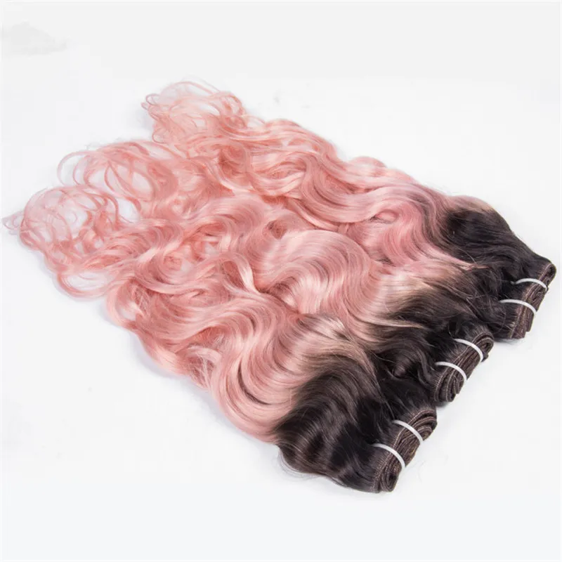 Cabelo humano rosa tece dois tons 1b rosa molhado ondulado extensões de cabelo 3 pçslote ombre onda profunda peruano cabelo virgem pacotes 9123001