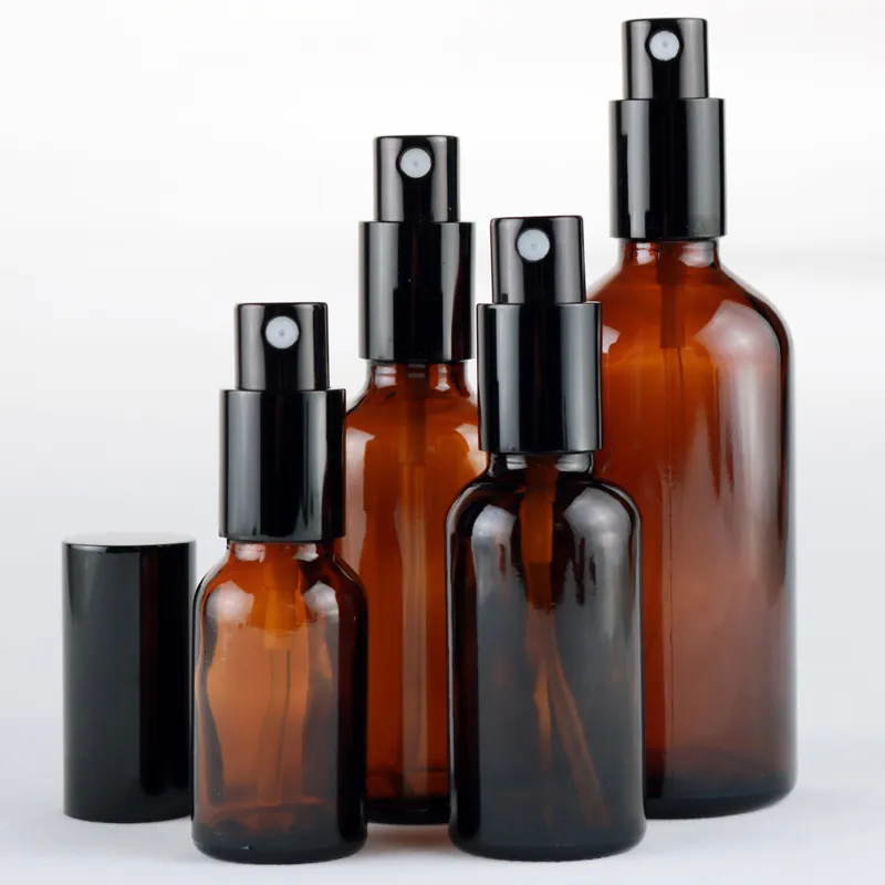5 10 15 20 30 50 100 ml Amber Brown Tomglas Sprayflaskor med fin dimma Atomizer Kepsar för DIY Home Rengöring, Aromaterapi, Skönhetsvård
