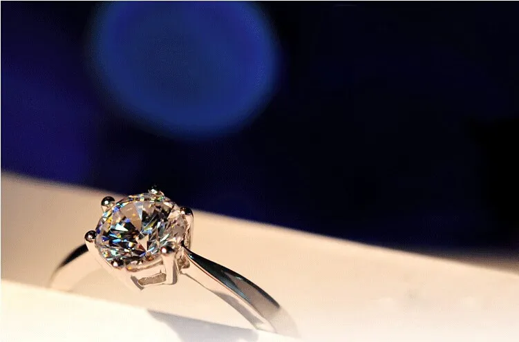 ブランドジュエリーソリティア 6 ミリメートル石 5A ジルコン石 925 スターリングシルバー婚約結婚指輪リング女性のための米国 Sz 4-10 ギフト