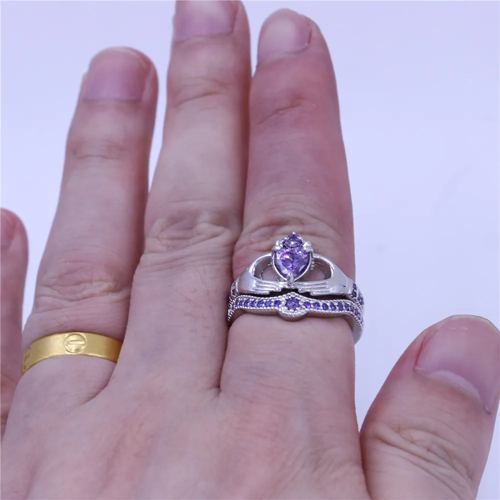 4 kleuren geliefden claddagh ring geboortesteen sieraden bruiloft band ringen set voor vrouwen hart 5a cz wit goud gevulde feestring