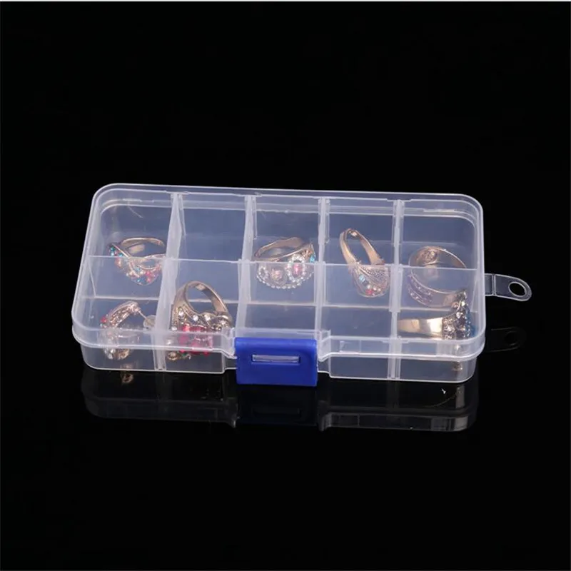 10 Grids Smycken Förvaringslåda Plast Transparent Display Case Organizer Hållare för pärlor Ring Örhängen Smycken