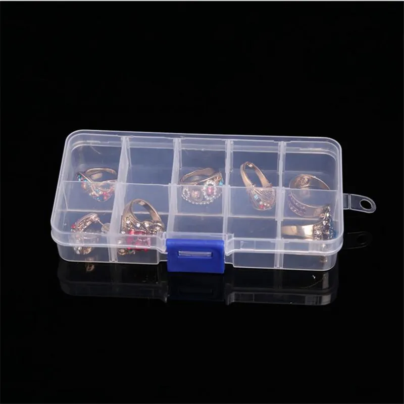 10 Gitter Schmuck Aufbewahrungsbox Kunststoff Transparent Vitrine Organizer Halter für Perlen Ring Ohrringe Schmuck