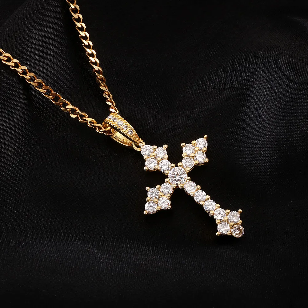 Hip Hop Iced Out Cross Pendant Necklace Gold Silver Color Plated Micro Paved Zircon Gold Chain for Women324K