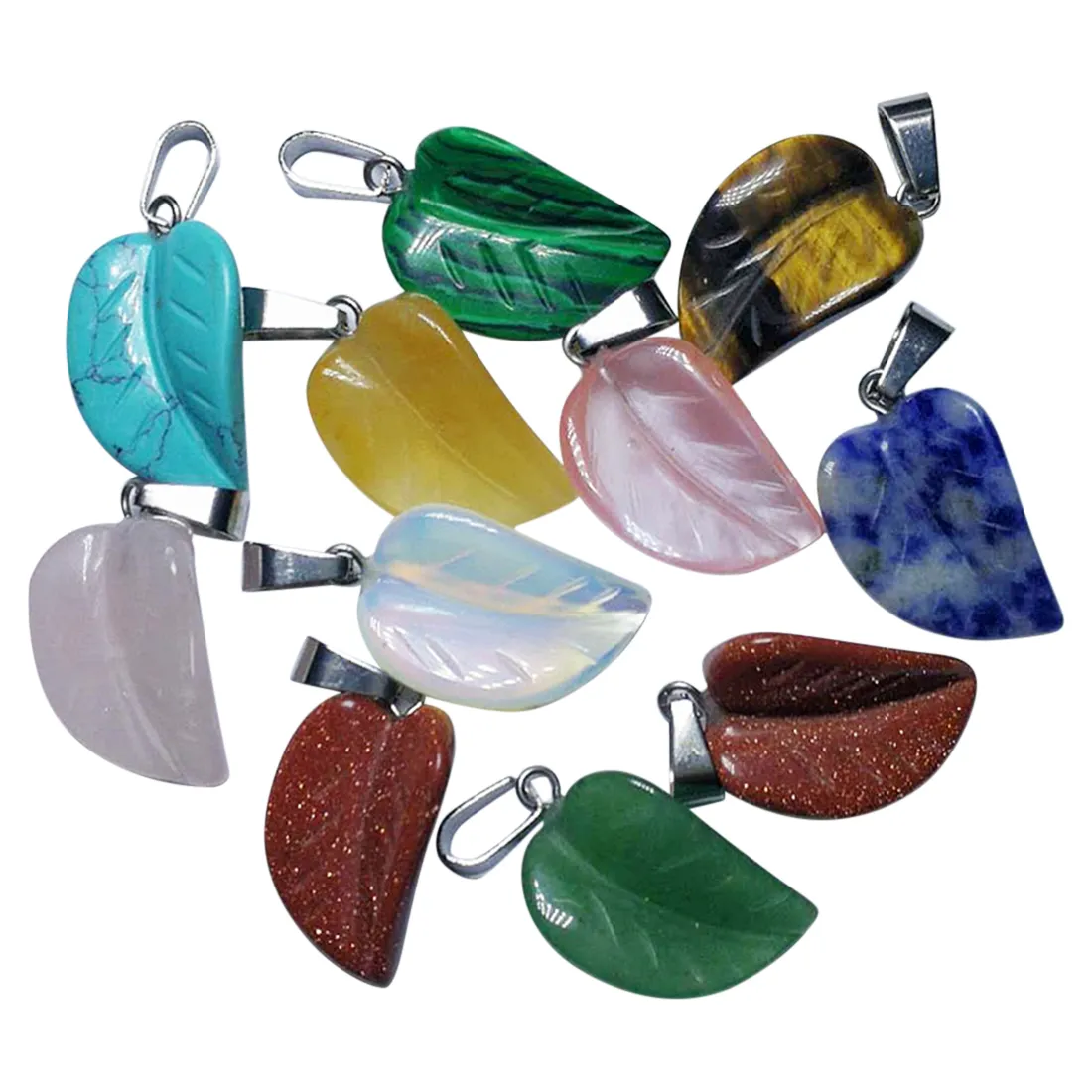 Groothandel gemengde natuursteen gegraveerde bladeren blad vorm kralen hangers charms perfect fit armband oorbellen hangers gratis verzending