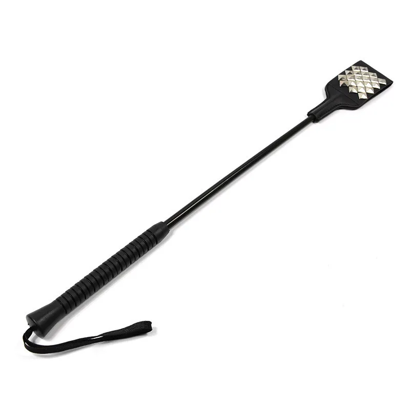 53cm Length Black PU Leather Rivet Sex Whip Riding Crop Spanking Paddle Sex Toys Product Flogger for Couple Adult Sex Games05
