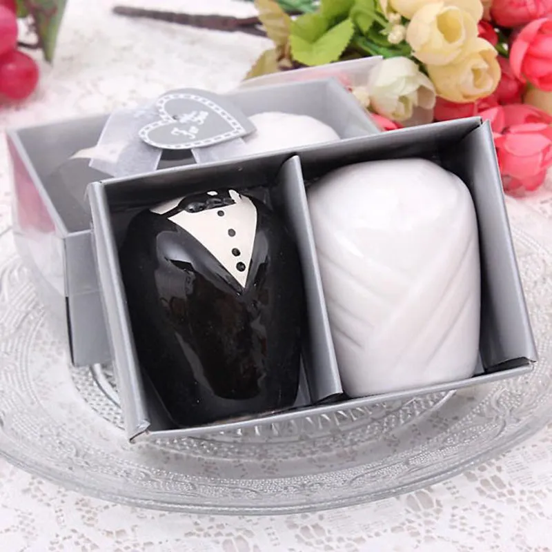 = Bride and Groom Ceramic Salt & Pepper Shakers Wedding Favors Ceramic Favors Wedding Favors Engagement Party