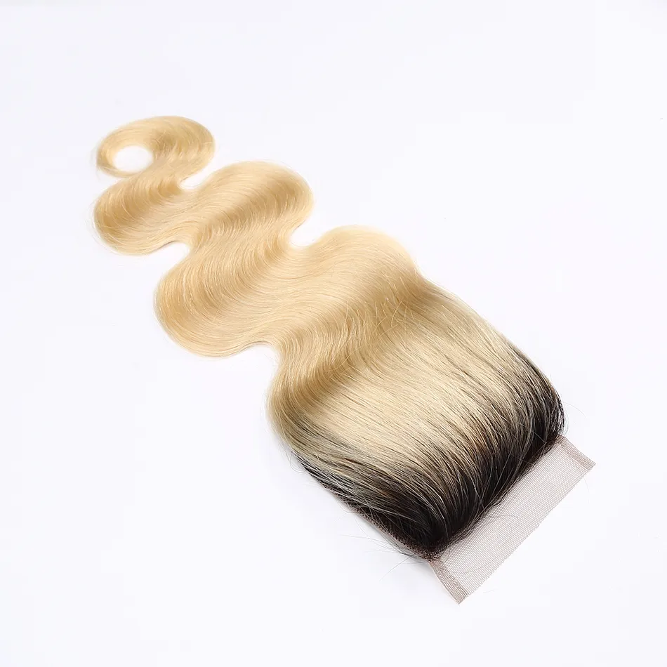 9A Grade Ombre 1B / 613 Blek blonda spets Avslutningar Brasilianska Peruanska Malaysiska Indiska Kambodjanska Ryska Virgin Human Hair Closure Body Wave