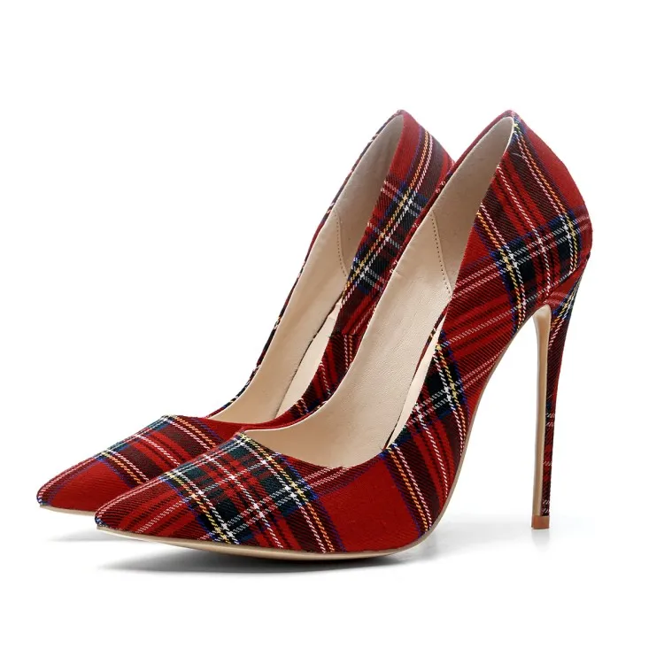 2018 new fashion shoes pointed toe plaid ladies high heels dress shoes sapatos ladies sandalia stiletto heel women pumps party shoes