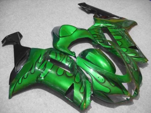 Black Flames Green Fairing Body Kit voor Kawasaki Ninja ZX6R 07 08 ZX-6R Carrosserie ZX 6R 2007 2008 6R 636 Valerijen Set + Geschenken