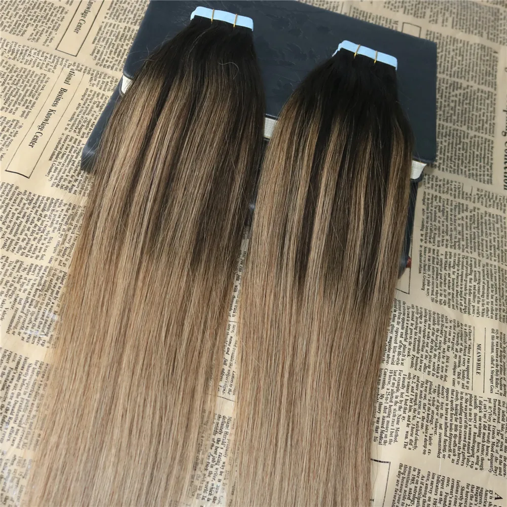 Ombre Color #2 Ciemnobrązowy blaknięcie do 6 Balayage Skin Wave Extensions Human Hair Extensions In Extensons SLIK TAPE 40pcs na włosach330F