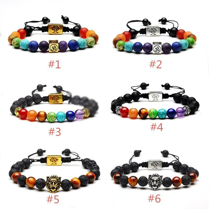 Bracelets 7 Chakra Tree of Life Charm Bracelets Lava Stone Multicolor Perles corde femmes Bracelets