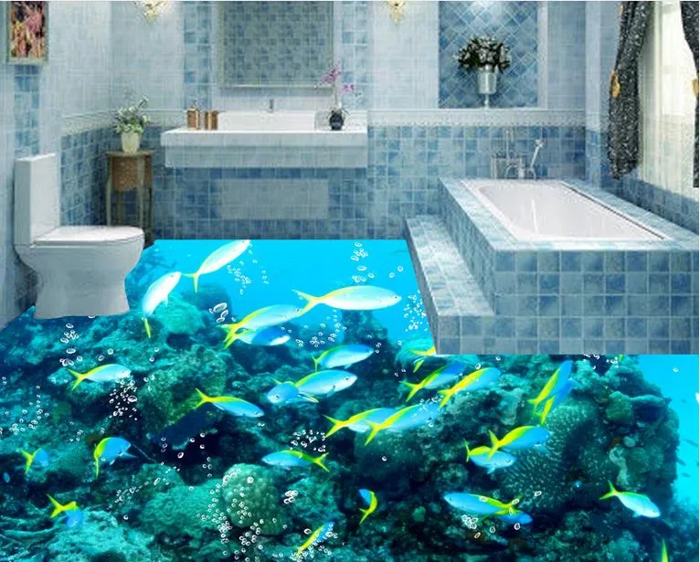 Oceano tropical peixe água padrão onda banheiro piso telha textura pinturas papel de parede
