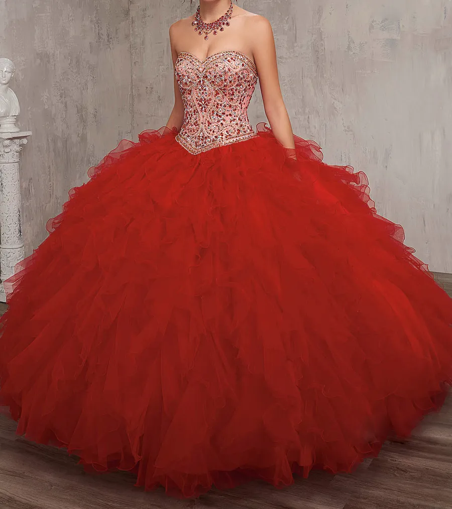 Stunning Beaded Bodice Red ballgown wedding dress in Red with Ivory Strapless Sweetheart Neckline and Belt Waist Line - Plus Size Bridal G