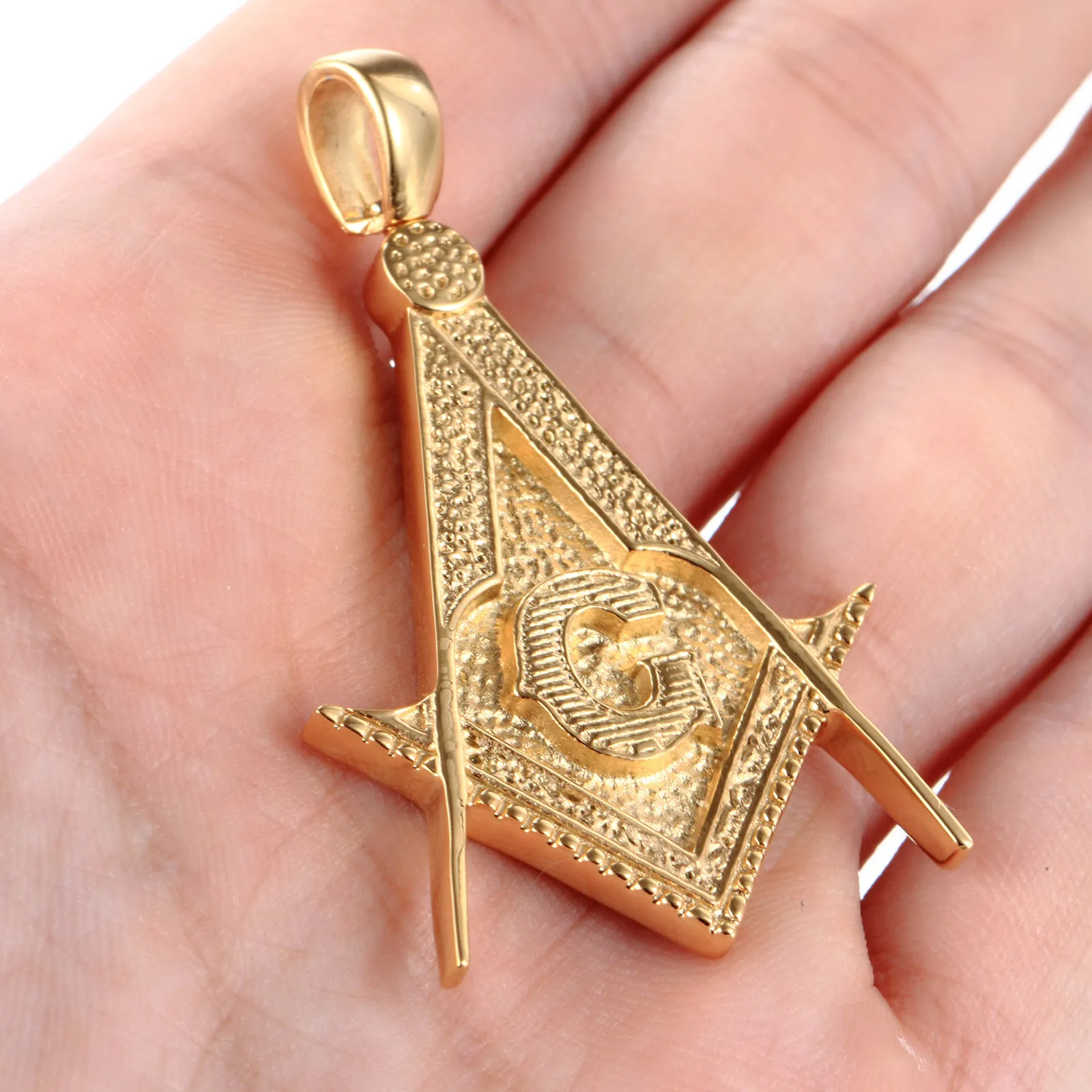 Popular fashion gold hiphop masonic free mason pendant necklace jewelry for men women wholesale stainless steel