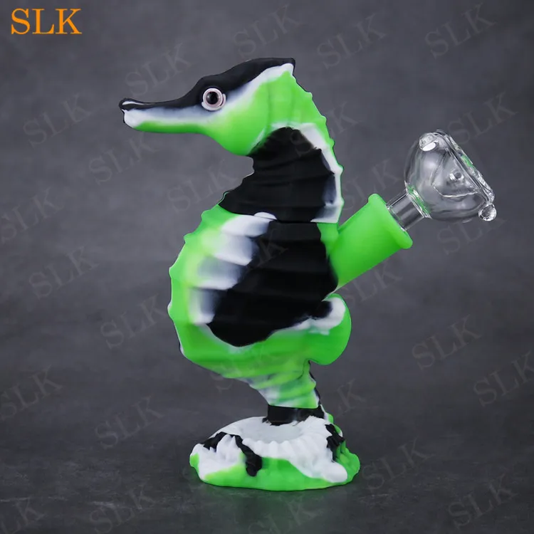 Ny Seahorse Design Hookah Silicone Water Bong Straight Tube Girly Bong 6 tum Collapsible Dab Rig Siliclab Wholesale Smoking Pipes 420 Oil Burner