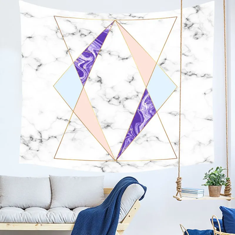 Marmortryck Tapestry Rosa och Golden Nordic Wall Hängande Tenture Väggmålning Modern Dorm Room Decor Geometric Carpet Blanket