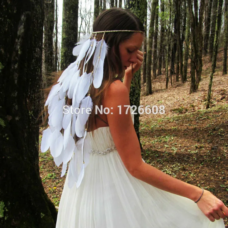 Fantastic Princess Elegant White Feather Headband Hair Accessories Bride Wedding Stage Performance Long Feathers Hair Extensions