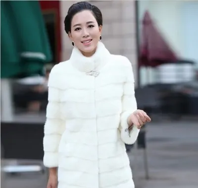 Cuello mandarín de la mujer Sección de la raya Abrigo largo de de visón Abrigos