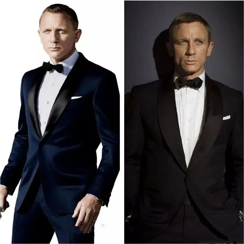 007 James Bond Dark Blue Groom Tuxedo Set With Jacket, Pants, And Tie Fashionable Mens Boutique