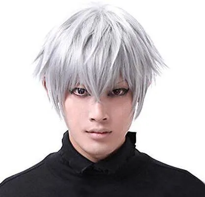 gratis frakt charmig vacker varm kvalitet tokyo ghoul kaneki ken kort hår rakt cosplay hair wig fancy klänning unisex