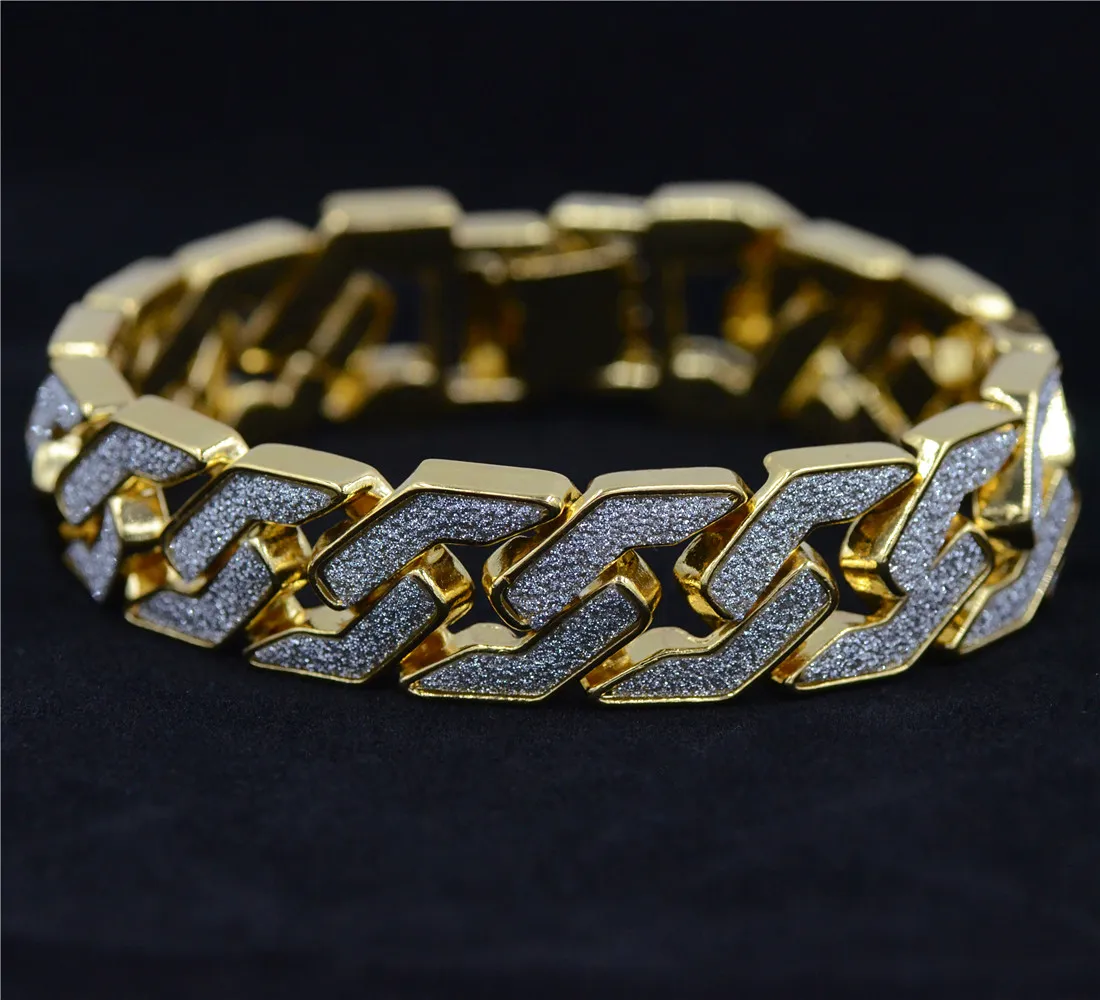Золото серебристый цвет Мужчины хип-хоп браслет со льдом 22,5 см длинное звено цепи Изысканные матовые браслеты подарки или Rap человек