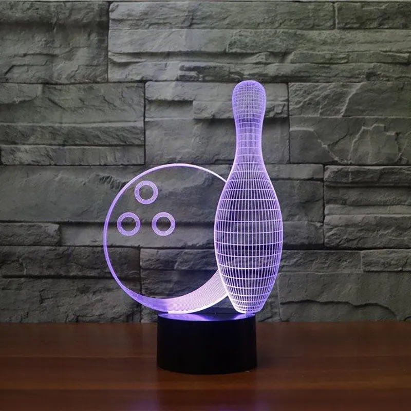 Tabela Moda Lamp Bowling Bola 7 Alterar cor 3D Luz acrílico colorido Desk Lamp Personalizar Lamp