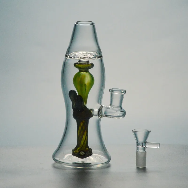 2018 Lava Lamp Perc Bong 8 tum Unique Glass Bong med 14mm Joint Oil Rigs med skål Tjock Vattenrör Grön DAB Rig