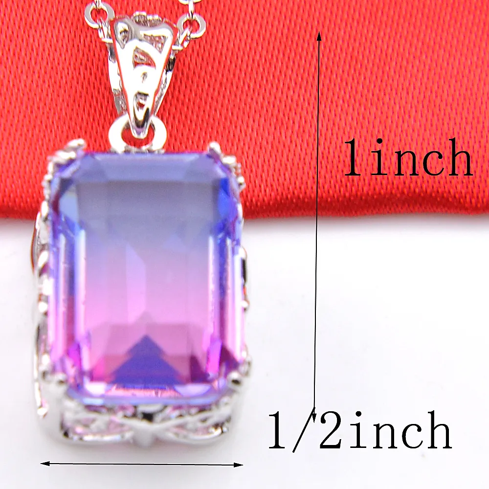 / cadeau de vacances rectangle dégradé violet bicolore pierre précieuse en argent sterling 925 pour femmes collier pendentifs bijoux 10 1341z