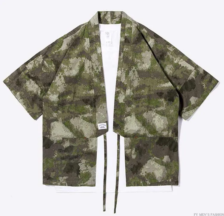 Nuevo diseñador japonés streetwear estilo ropas de mandarín para hombres chaquetas camuflaje ropa para hombre Camou kimono camisa