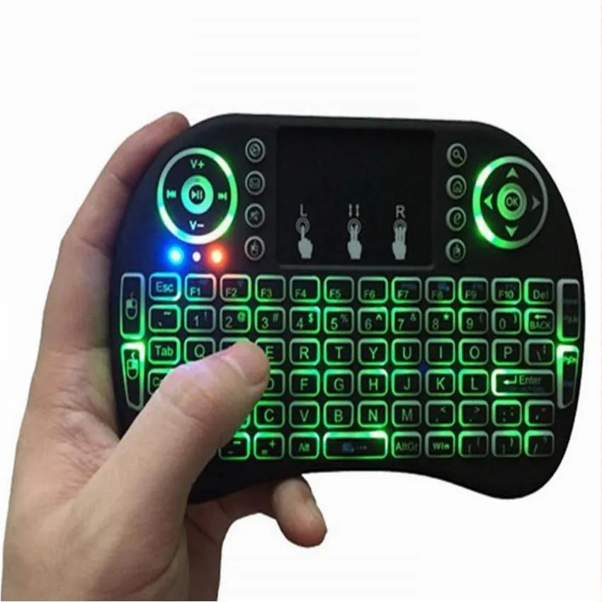 Mini Teclado Jogo 2.4G Sem Fio Mosca Air Mouse Com Luz de Fundo Touchpad 3 Cores Controle Remoto Para MXQ pro X96 T95M M8S 4 K TV Box