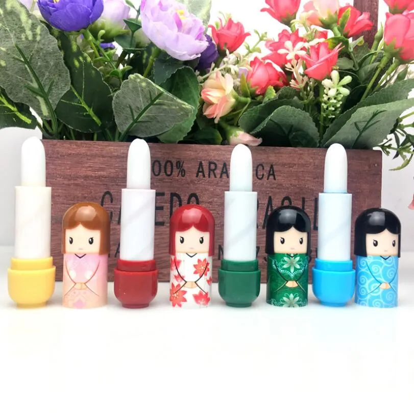 Newest Lip Balm Lovely Kimono Doll Pattern Lip Smacker Colorful Girl Makeup Lip Balm Present for Friend