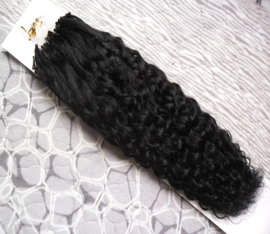 Brazylijski Kinky Curly 1g / Strand Micro Link Ludzkie Przedłużanie Włosów 100G Micro Bead Hair Extensions 100g Micro Loop Ring Hair Extension