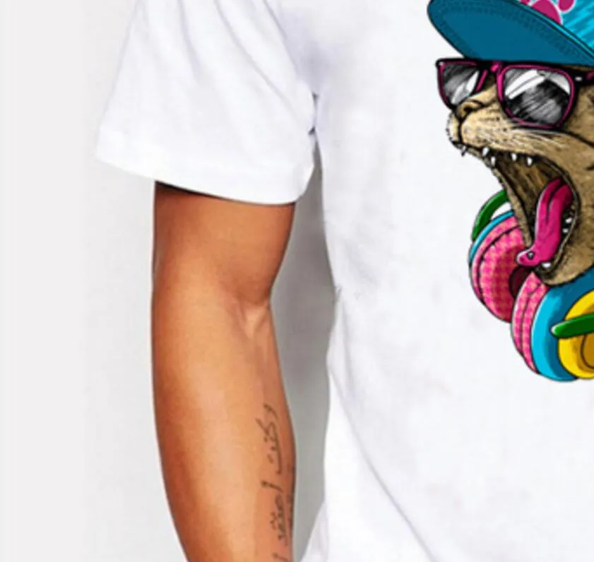 Varumärkesdesigner-Nya ankomst Herrmode Crazy DJ Cat Design T Shirt Cool Tops Short Sleeve Hipster Tees257V