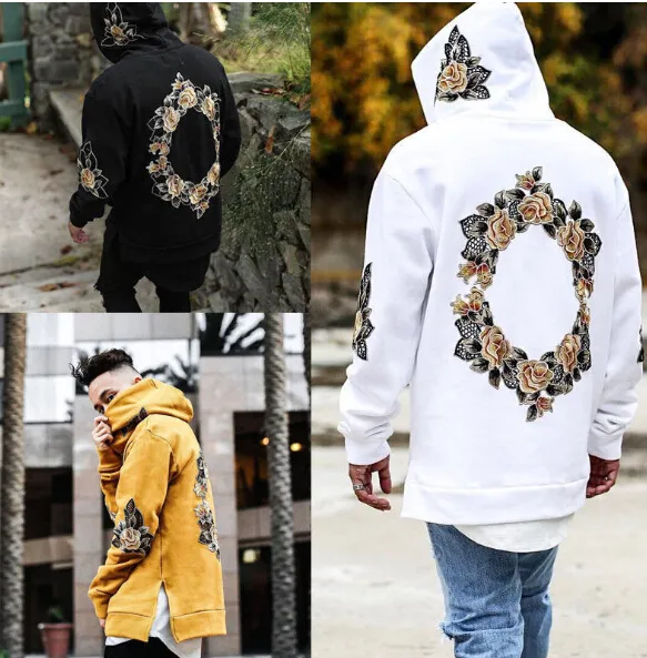 High Street Mens Sweatshirts Floral Print Hip Hop Hoodies Active Loose Hat Pullover Male Long Sleeve Hoodies Mens Tops Clothing