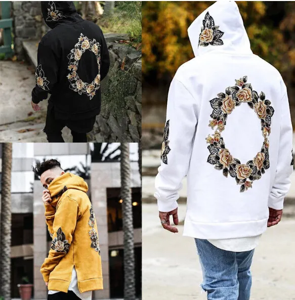 High Street Mens Sweatshirts Floral Print Hip Hop Hoodies نشط قبعة فضفاضة سقوط من الذك