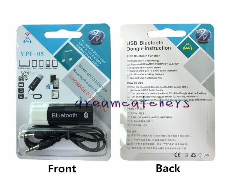 USB 3.5mm Stereo Audio Blutooth V4.0 Adaptador Receptor De Áudio de Música Sem Fio Bluetooth Portátil com caixa de varejo para o Altofalante