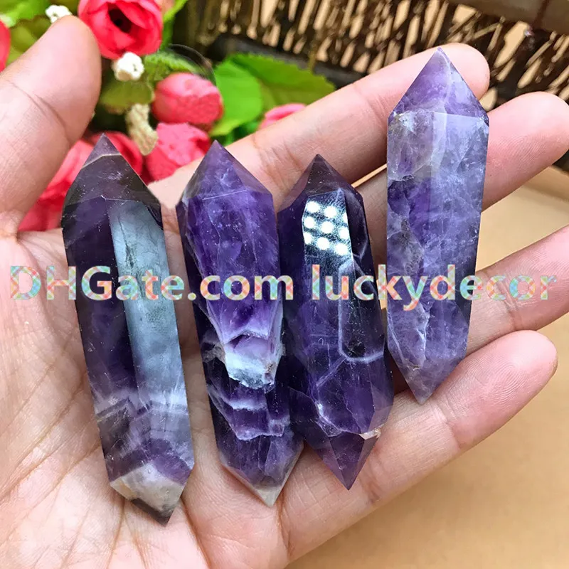 5-6cm Small Natural Deep Purple Midnight Dream Amethyst Crystal Quartz Point Wand Banded Amethyst Reiki Healing Double Terminated Wand 
