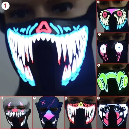 LED Luminous Flashing Maska Party Maski Light Up Taniec Halloween Cosplay