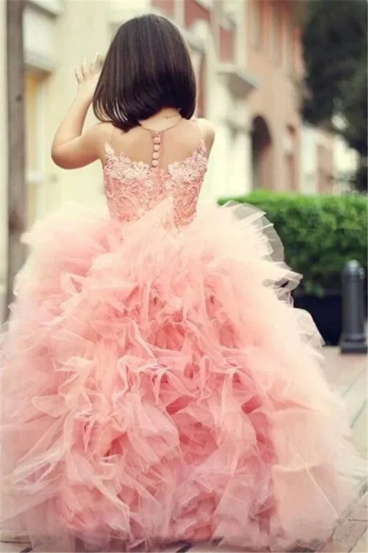 2019 Mother and Daughter Dress Sheer Jewel Neck Applique Lace Wedding Party Gowns Lace Ruffles Tulle Flower Girls Dresses