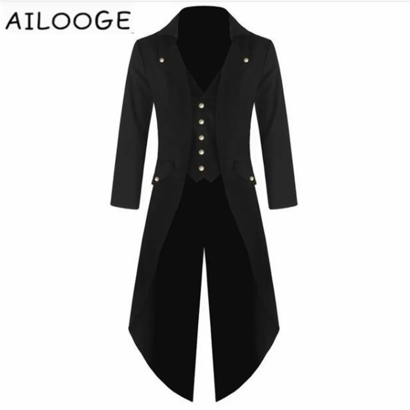 Yeni erkek smokin ceket steampunk vintage tailcoat ceket gotik frock ceket üst rüzgar kırıcı takım otlama x-uzun dış giyim