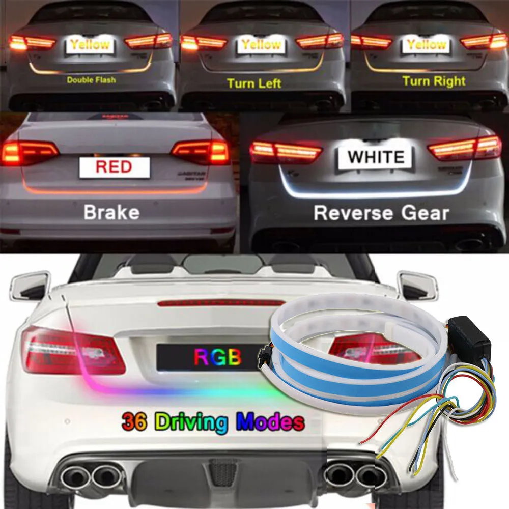 1.2 メートル 12 V 4 色 RGB フロータイプ LED 車のテールゲートストリップ防水ブレーキ駆動ターンシグナルライト車のスタイリング高品質