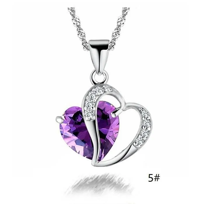 New wholesales fashion brand women Sliver plated import zircon Austrian crystal heart pendant necklace jewelry a988