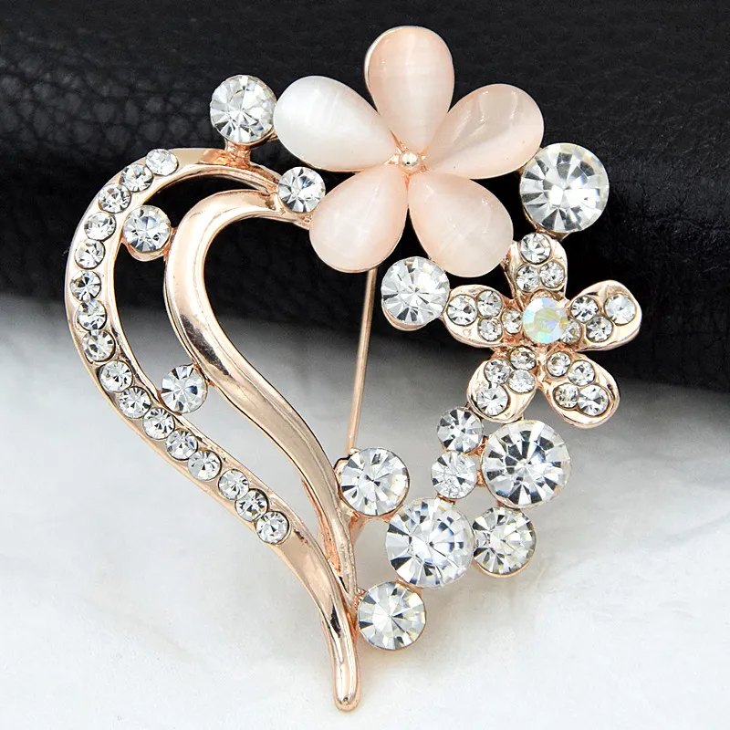 جودة عالية العقيق حجر زهرة جميلة القلب بروش مذهلة مذهلة الماس النساء المجوهرات وشاح دبوس الأزياء هدية بروش للفتيات