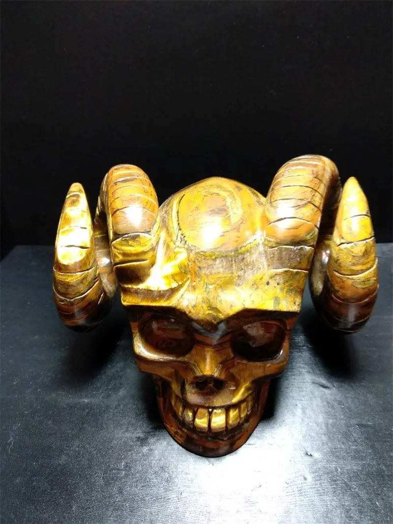 Hoge kwaliteit unieke natuurlijke tijger oogsteen handgemaakte verfijning carving craft schedel kristal healing reiki deco