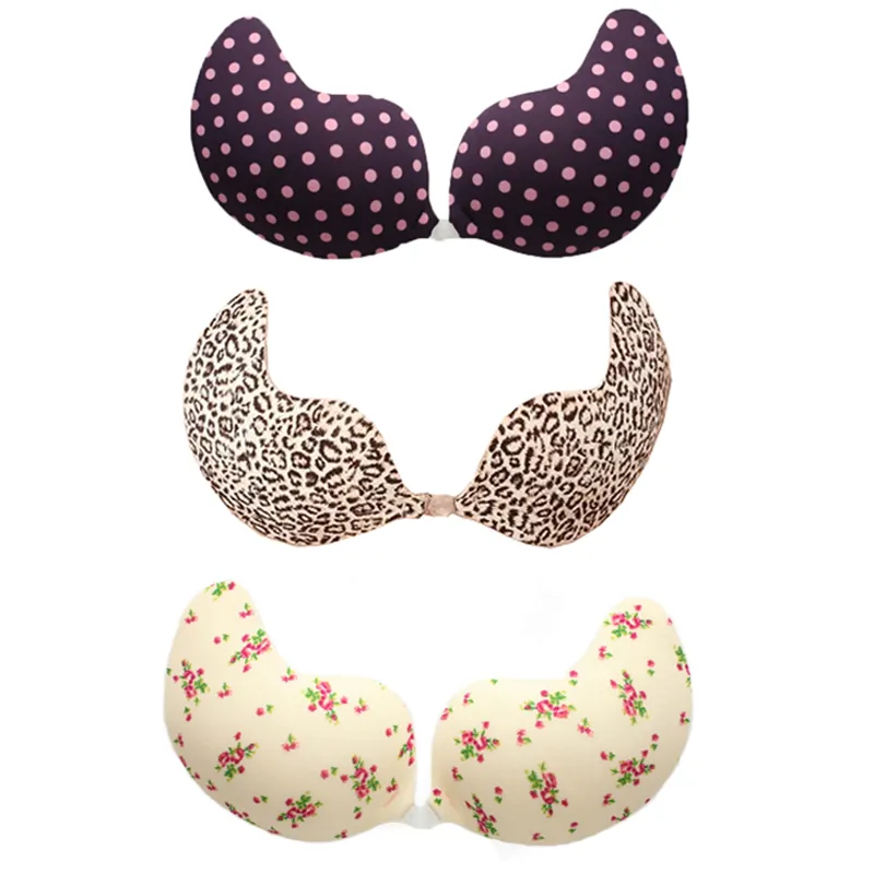 Sexy Lady Silicone Invisible Bra Support Floral Dot Leopard Strapless Push Up Bra Push-Up Backless Bras Adhesive For Breasts
